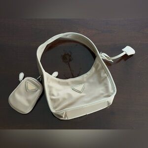 Monochromatic Neutral Nylon Shoulder Bag